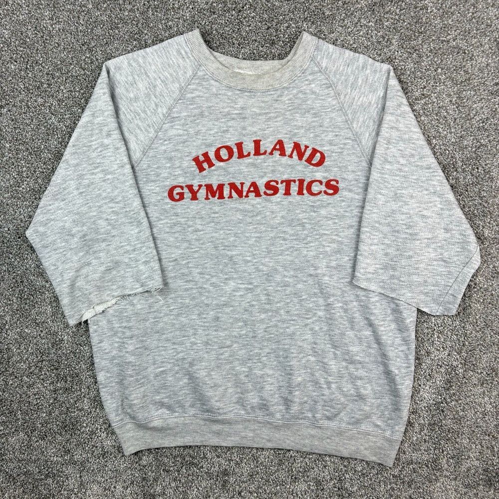 Vintage Holland Gymnastics Sweatshirt Adult Medium Gray Lightweight Short Sleeve